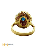 Vintage 14K Yellow Gold 1.09ct Blue Sapphire and 1.79ctw Diamond Cluster Halo Ring Size 7.25