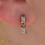 14K White Gold 0.74ctw Natural Baguette Diamond Dangle Drop Earrings
