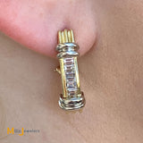 14K Yellow Gold 1ctw Baguette Cut Diamond Omega Back J-Hook Earrings