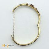 14K Yellow Gold Garnet and Seed Pearl Hinged Bangle Bracelet