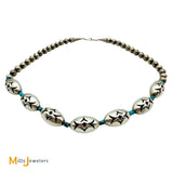 Sterling Silver 925 Barrel Turquoise Bead Necklace 18"