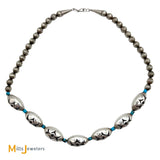 Sterling Silver 925 Barrel Turquoise Bead Necklace 18"
