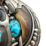Signed TKE Sterling Silver 925 Turquoise Faux Bear Claw Belt Buckle