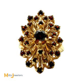 14K Yellow Gold Garnet Cluster Cocktail Ring Size 7.5