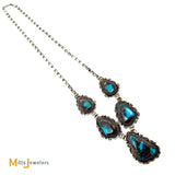 Vintage Leonard Platero Navajo Sterling Silver 925 Bisbee Turquoise Statement Necklace