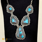 Vintage Leonard Platero Navajo Sterling Silver 925 Bisbee Turquoise Statement Necklace