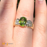 14k Yellow Gold 1.76ct Oval Peridot 0.24ctw Diamond Cocktail Ring Size 6.25