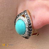 Bellarri 18K Yellow Gold Black Diamond Turquoise Diamond Earrings