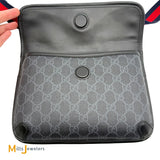 Gucci GG Supreme Black/Grey Coated Canvas Belt Flap Bag