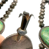 Vintage Signed DO Sterling Silver Royston Turquoise Three Blossom Beaded Necklace 26”