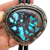 Gilbert Nelson Vintage Navajo Sterling Silver 925 Bisbee Turquoise Bolo Tie
