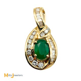 14K Yellow Gold 0.72ct Oval Emerald and 0.55ctw Diamond Slide Pendant