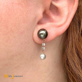 18K Yellow Gold Multicolor Pearl and 0.32ctw Diamond Dangle Earrings