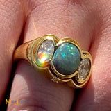18K Yellow Gold 1.86ct Black Opal 1.26ctw Diamond Ring Size 8.5