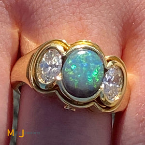 18K Yellow Gold 1.86ct Black Opal 1.26ctw Diamond Ring Size 8.5