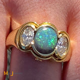 18K Yellow Gold 1.86ct Black Opal 1.26ctw Diamond Ring Size 8.5