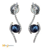 18K & 14K White Gold Pearl and 0.84ctw Diamond Drop Earrings