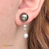 18K Yellow Gold Multicolor Pearl and 0.32ctw Diamond Dangle Earrings