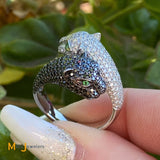 18K White Gold 1.71ctw Diamond/Gemstone Leopard Bypass Ring Size 7