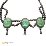 Vintage Signed DO Sterling Silver Royston Turquoise Three Blossom Beaded Necklace 26”