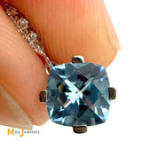 14K White Gold 1.3ctw Aquamarine and 0.04ctw Diamond Dangle Earrings