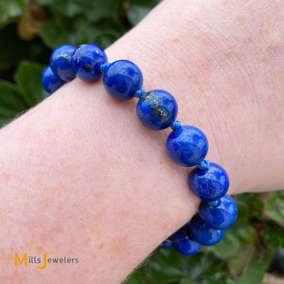 14K Yellow Gold 16-Stone Blue Lapis Bead Bracelet