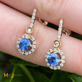 14K Two-Tone Gold 0.93cts Natural Blue Sapphire 0.44cts Diamond Earrings
