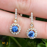 14K Two-Tone Gold 0.93cts Natural Blue Sapphire 0.44cts Diamond Earrings