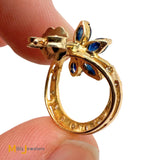 18k Yellow Gold 1.2ctw Blue Sapphire Flower and 0.12ctw Diamond Loop Earrings