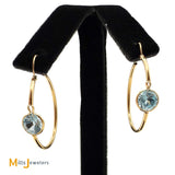 14K Yellow Gold Round Cut 1.84ctw Blue Topaz Hoop Earrings