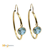 14K Yellow Gold Round Cut 1.84ctw Blue Topaz Hoop Earrings