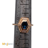 D & A Basalli 14K Rose Gold 0.67ct Blue Topaz 0.07cts Diamond Vendome Ring Size 5