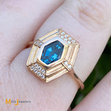 D & A Basalli 14K Rose Gold 0.67ct Blue Topaz 0.07cts Diamond Vendome Ring Size 5