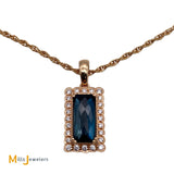 14K Rose Gold 1.12ct Blue Tourmaline 0.12cts Diamond Slide Pendant Necklace