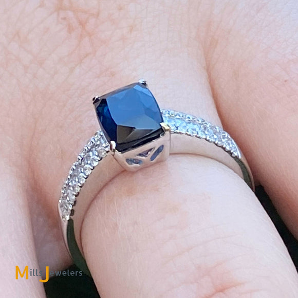 18K White Gold 1.79ct Blue Tourmaline 0.37cts Diamond Ring Size 6.75