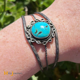 7.25ct Approx. Blue Cabochon Turquoise Sterling Silver 925 Cuff Bracelet