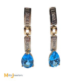 14K Two-Tone 6cts Pear-Shaped Blue Topaz 0.30ctw Diamond Dangle Earrings