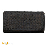 Bottega Veneta Long Bifold Intrecciato Ostrich Leather Black Continental Wallet