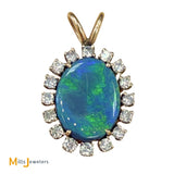 14K Yellow Gold 1.17ct Australian Fire Opal and Diamond Oval Pendant