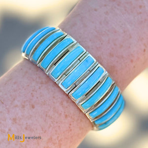Vintage Betty Thomas Sanel Navajo Sterling Silver 925 Turquoise Link Bracelet 7"