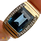 14K Yellow Gold 3.53cts Blue Topaz 0.06ctw Diamond Signet Ring Size 10.75