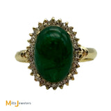 14K Yellow Gold 3.33ct Oval Cabochon Emerald 0.42ctw Diamond Cocktail Ring Size 7