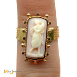 Antique 14k Yellow Gold Hand-Carved Coral Cameo Ring Size 8.25