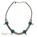 American West Sterling Silver Sleeping Beauty Turquoise Squash Blossom Necklace