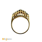 Vintage 14k Yellow Gold 0.9ctw Blue Sapphire and 0.135ctw Diamond Cluster Cathedral Ring Size 4.75