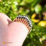 Vintage 14k Yellow Gold 0.9ctw Blue Sapphire and 0.135ctw Diamond Cluster Cathedral Ring Size 4.75