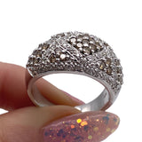 18K Pave 0.81cts White Diamonds 1.17cts Brown Diamonds Ring Size 8