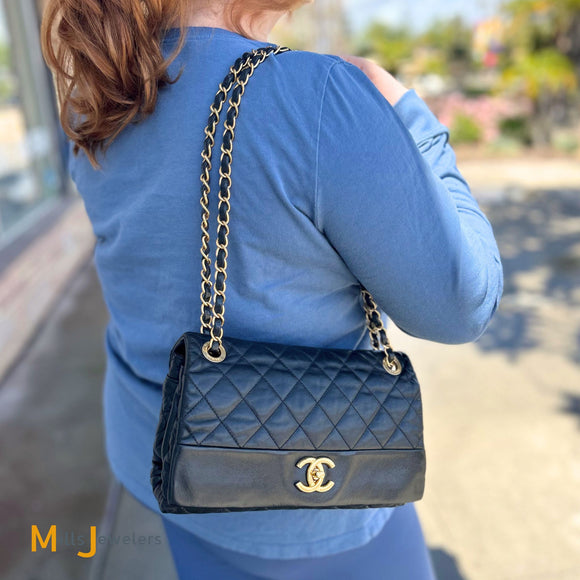 Chanel Soft Elegance Quilted Lambskin Black Flap Crossbody Bag Medium 2013-2014