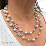 Chanel CC Glass Pearl and Swarovski Crystal 5 Double-C Logo Necklace 2021