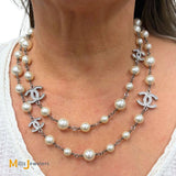 Chanel CC Glass Pearl and Swarovski Crystal 5 Double-C Logo Necklace 2021